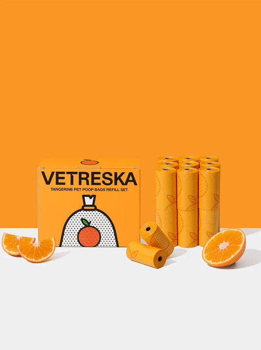Vetreska Mandarijn poepzakjes - 12 rollen / 180 zakjes