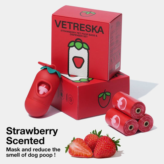 Vetreska Aardbei poepzakjes - 12 Rollen / 180 Zakjes
