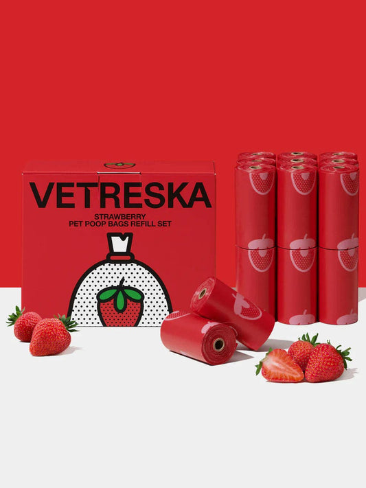 Vetreska Aardbei poepzakjes - 12 Rollen / 180 Zakjes