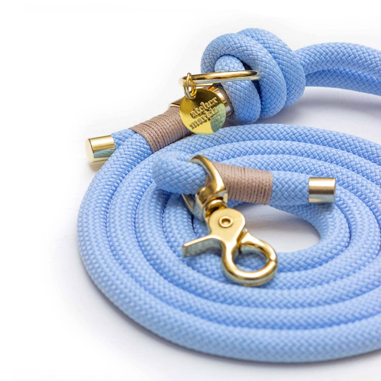 Polar blauwe hondenriem van touw: Verguld / 10 mm / Handsfree riem van 240 cm