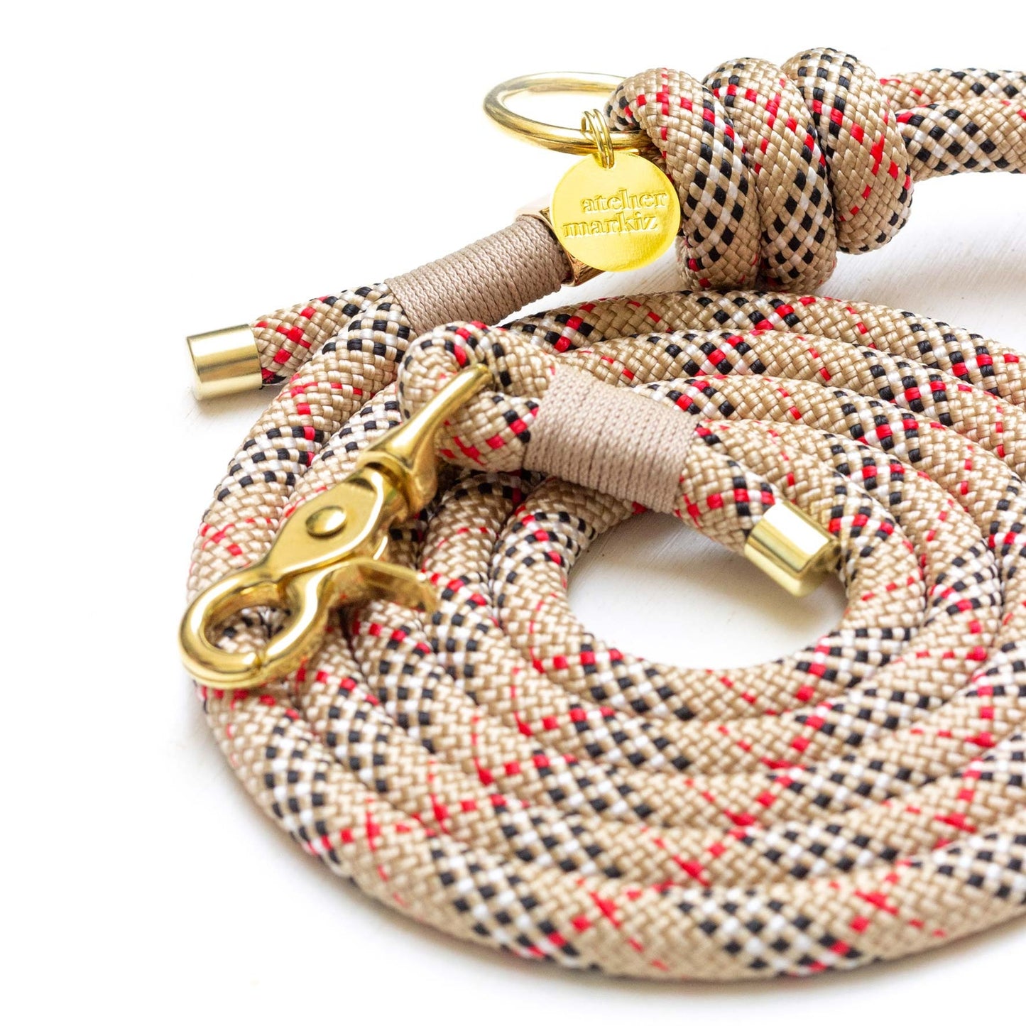 Hondenriem scottish met beige en rode tartan